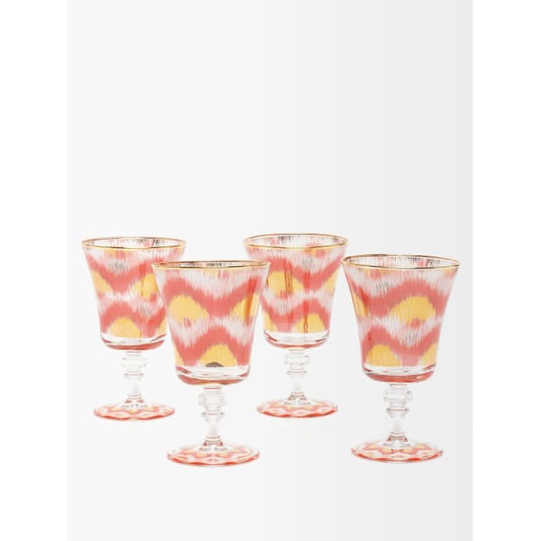 LES OTTOMANS Set of four ikat-print wine glasses - coloured glassware