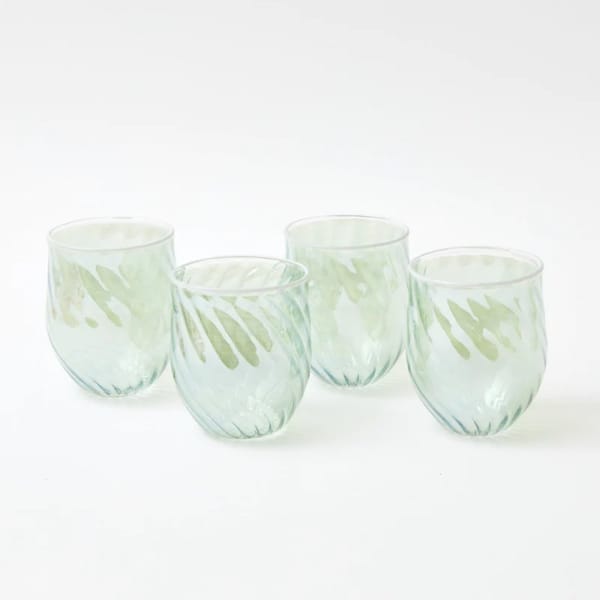 mrs alice GREEN SWIRL WATER GLASSES WITH WHITE RIM (SET OF 4) - coloured glassware
