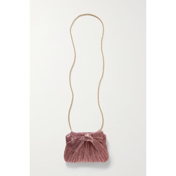 netaporter - LOEFFLER RANDALL Rochelle bow-embellished plissé-lamé clutch