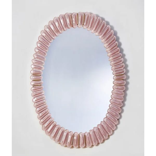 Oval pink Murano mirror with brass - Interior Design Store