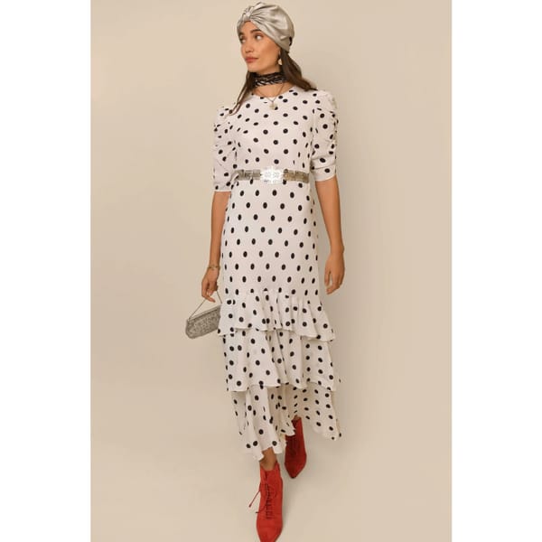 EVELYN - IVORY RETRO DOT Silk-Mix Midi Dress
