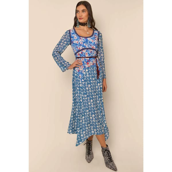 HARMONY - BLUE DAISY MIX Silk-Mix Midi Dress