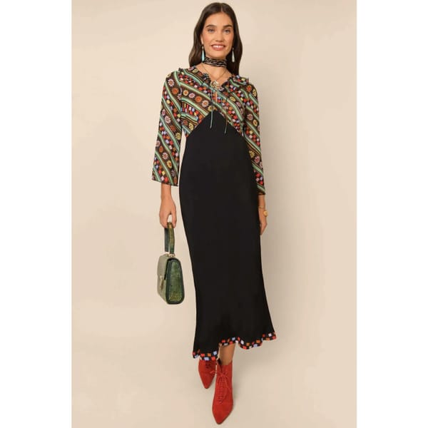 rixo LORA - BLACK 50S STRIPE Keyhole Midi Dress