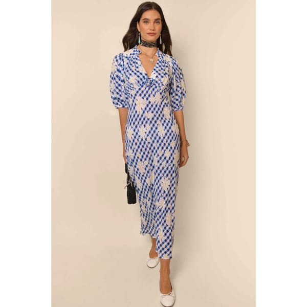 rixo NICOLETTE - DAISY CHECK Rosette Midi Dress