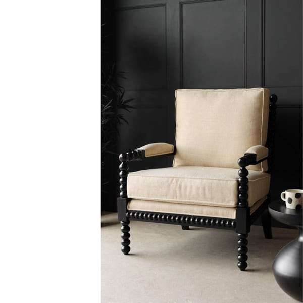 rocket st george Natural Linen _ Black Bobbin Armchair