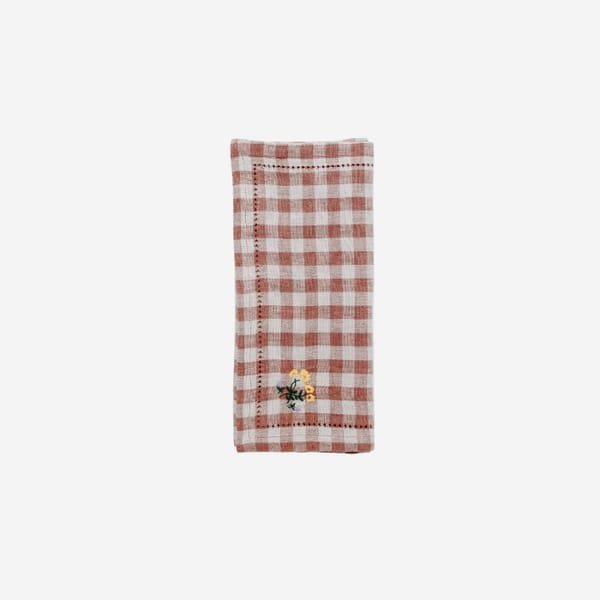 PROJEKTITYYNY Gingham Embroidered Napkin Blush - embroidered napkins