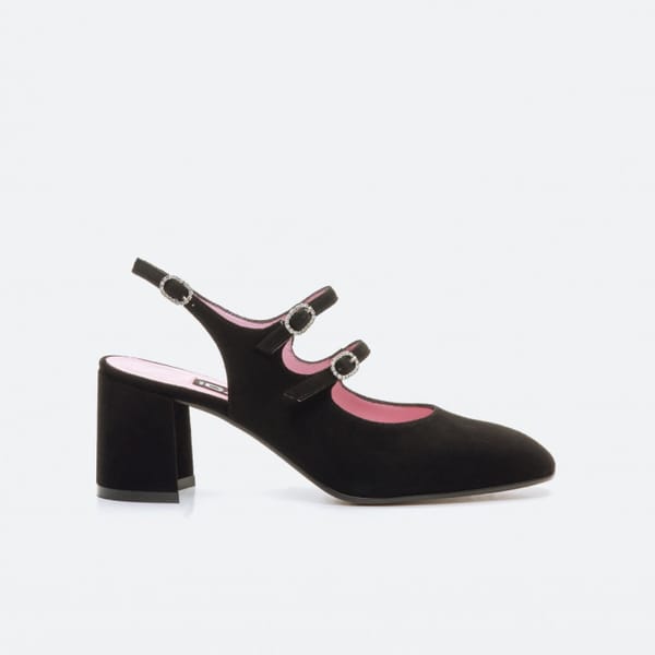 Black Suede Leather Rhinestone Buckle Marry Janes