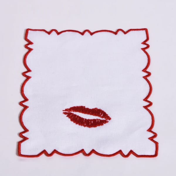 fiona finds SET OF 6 LIPS COCKTAIL NAPKINS - embroidered napkins