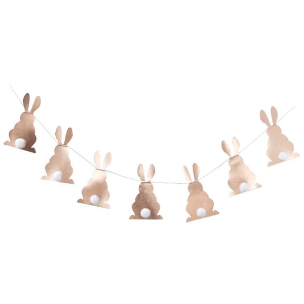 Rose Gold Pom Pom Tail Bunny Bunting Hoppy Easter