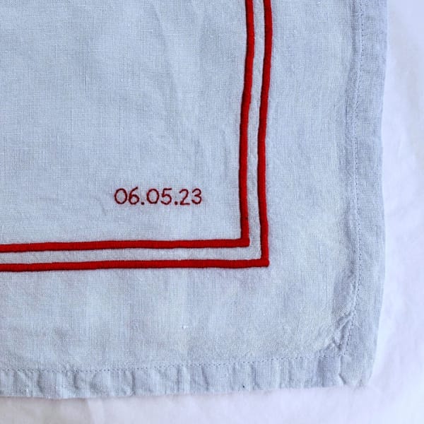 issy granger Blue Double Piped Linen Napkins - embroidered napkins