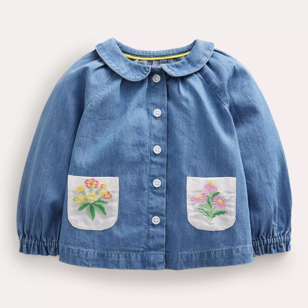 john lewis Mini Boden Baby Chambray Collar Top, Mid Chambray