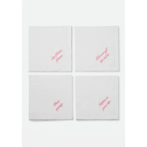 koibird CHEFANIE Pink Manners Dinner Napkins - embroidered napkins