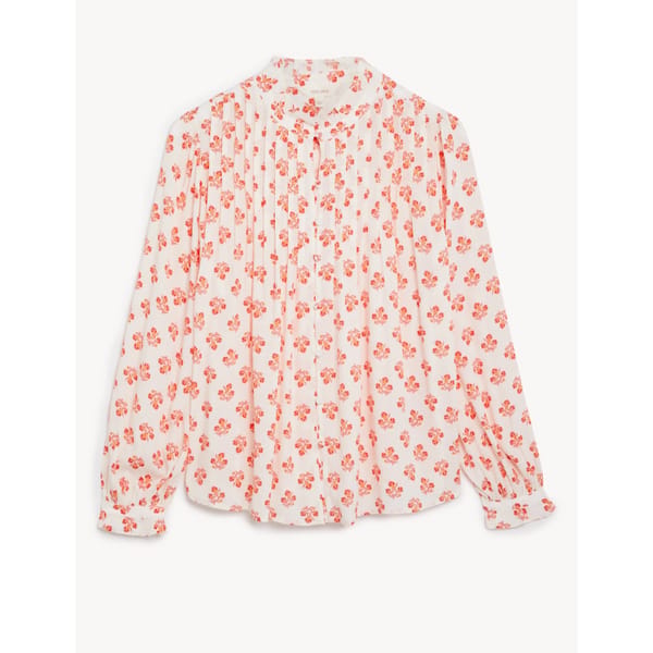 Floral Pintuck Long Sleeve Blouse