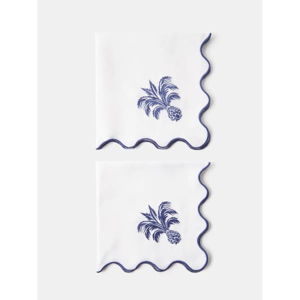 matches fashion AQUAZZURA CASA Set of two Ananas embroidered linen napkins - embroidered napkins