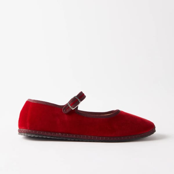 Venezia Blanket Stitched Velvet Mary Jane Flats
