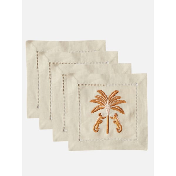 matchesfashion JOHANNA ORTIZ Set of four Caribena linen-blend cocktail napkins - embroidered napkins