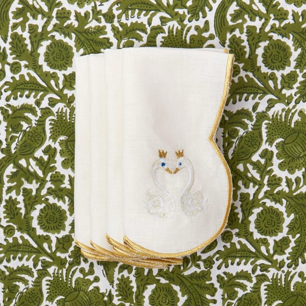 mrs alice GOLD SWAN EMBROIDERED NAPKINS - embroidered napkins