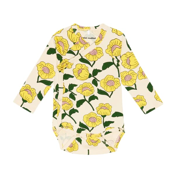 mytheresa NEW ARRIVAL MINI RODINI Baby Flowers wrap cotton bodysuit £ 28