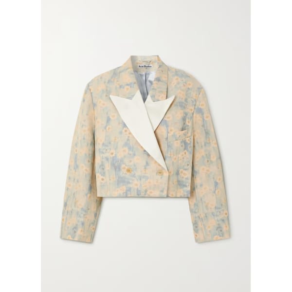 netaporter ACNE STUDIOS Cropped double-breasted satin-trimmed floral-print canvas blazer