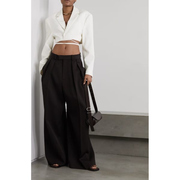 NETAPORTER BOUGUESSA Nahid cropped tie-detailed grain de poudre blazer