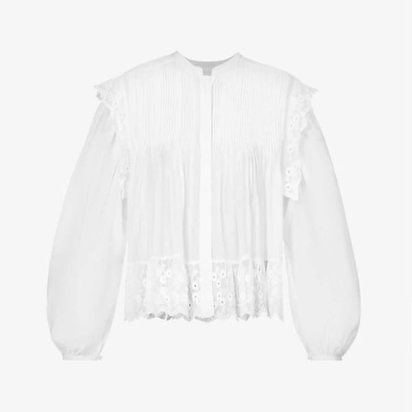 Mikia Floral Broderie Cotton Silk Blend Blouse