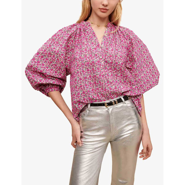 Lyad Floral Print Puff Sleeve Cotton Blouse