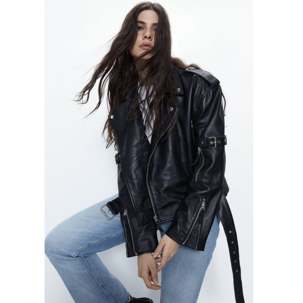 warehouse Premium Real Leather Buckle Detail Jacket