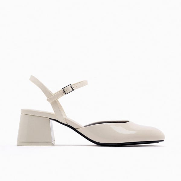 Patent Finish Block Heel Shoes Cream