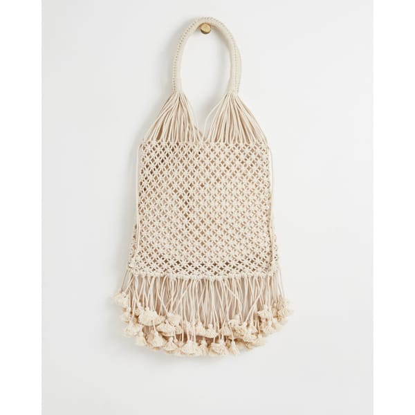 Macrame Tassel Cream Shopper Tote Bag - oliver bonas fashion