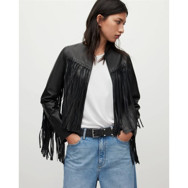 allsaints Reema Fringed Leather Tassel Jacket - summer ankle boots