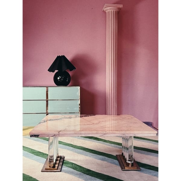 anemone interiors Pink Marble coffee table, lucite base