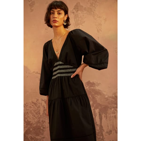 Contrast Stitch Black Midi Dress - oliver bonas fashion