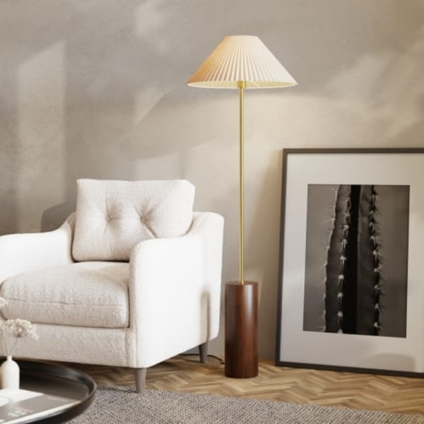 cult furniture Danika Pleated Shade Floor Lamp, Linen _ Walnut