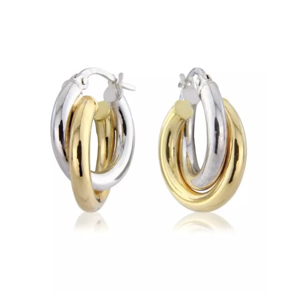 DEBENNHAMS = Jewelco London 9ct White Yellow Gold Double Oval Hoop Earrings -chunky gold hoops