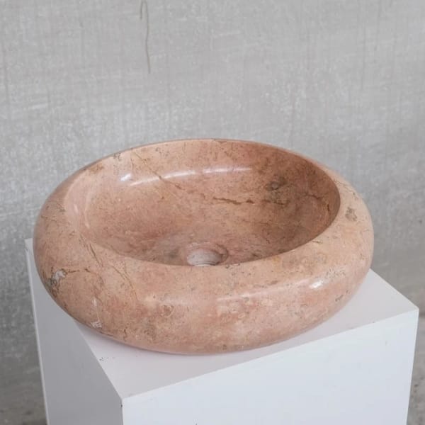 design market French vintage pink marble stone architectural sink, 1960s