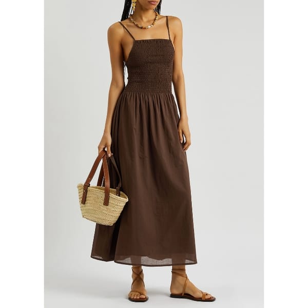 FAITHFULL THE BRAND Nolie smocked cotton midi dress - spring fashion 2023