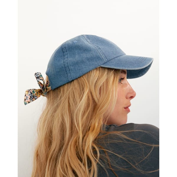 Floral Bow Blue Denim Cap Hat - oliver bonas fashion
