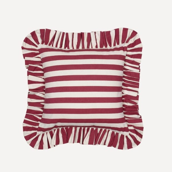 glassette ALICE PALMER _ CO Tangier Red Stripe Frilly Cushion - easy home update