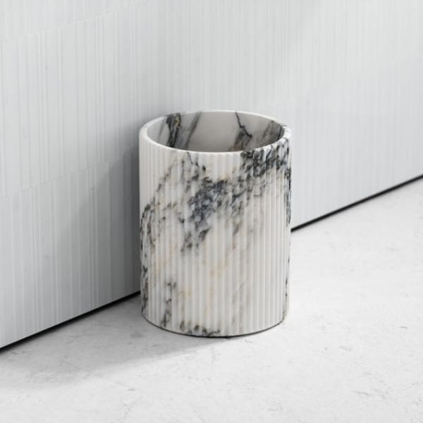 lusso stone BIJOUX ARABESCATO FLUTED MARBLE BATHROOM BIN