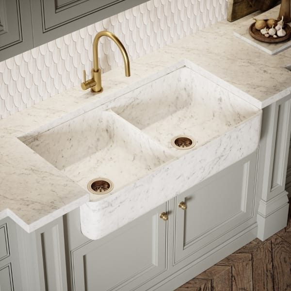 lusso stone PALMETTO CARRARA BELFAST MARBLE POLISHED KITCHEN SINK