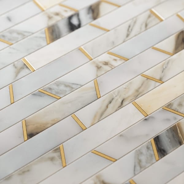 lusso stone RIVIERA CALACATTA MARBLE _ BRASS MOSAIC WALL TILE
