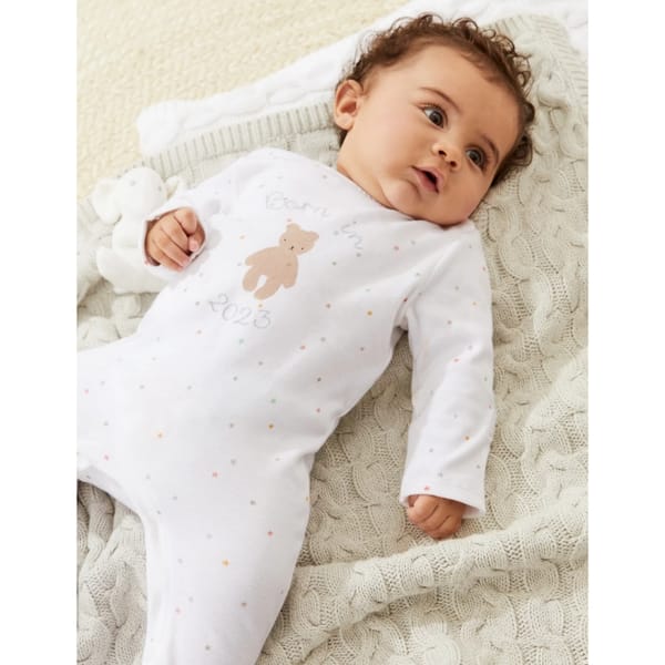 M_S Pure Cotton Born In 2023 Star Sleepsuit - newborn baby gifts