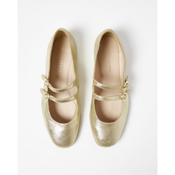 Mary Jane Double Buckle Golden Leather Shoes - oliver bonas fashion