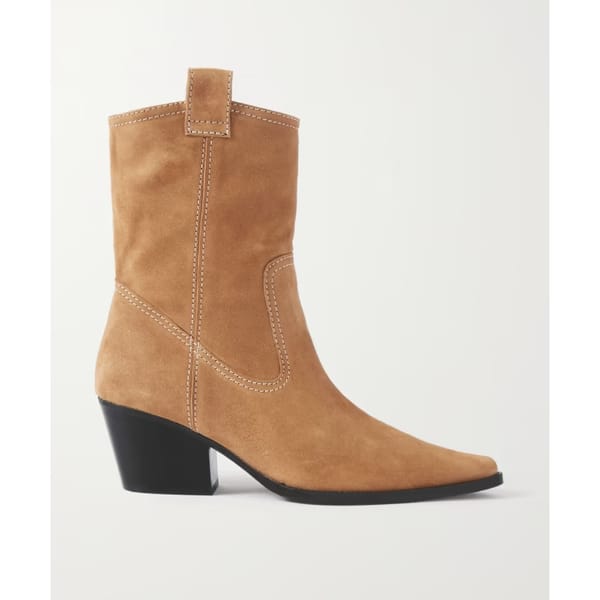 netaporter - staud - Niki logo-embellished leather-trimmed suede ankle boots - summer ankle boots