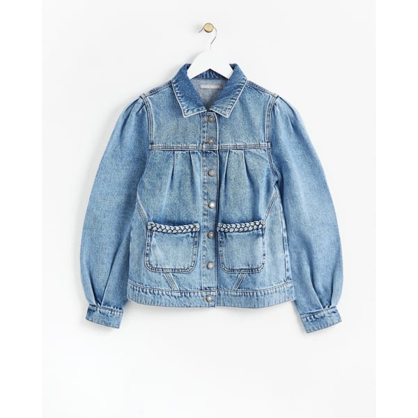 Plait Pocket Blue Cotton Denim Jacket - oliver bonas fashion