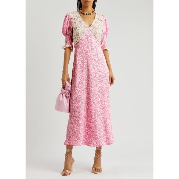 RIXO Olga floral-print lace-panelled midi dress - spring fashion 2023