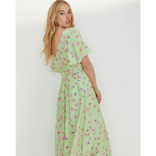 Floral Green Jacquard Midi Dress - oliver bonas fashion