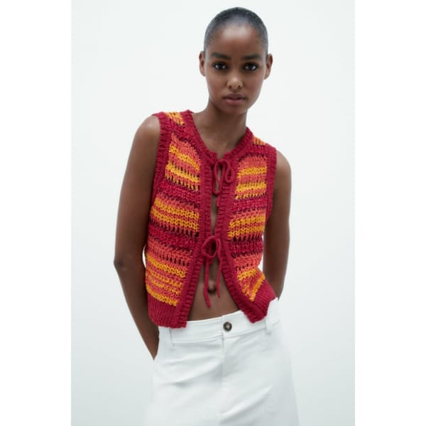 Zara Knit Cropped Vest With Ties - spring gilet