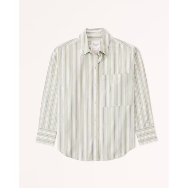 Oversized Poplin Button-Up Shirt - striped shirts