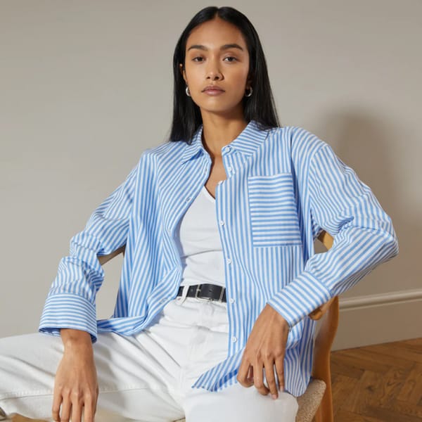 Blue White Stripe Organic Cotton Shirt - striped shirts